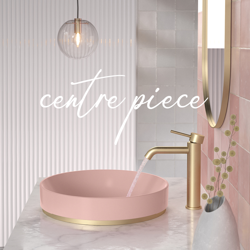 HG Bathroom pink basin with gold ring